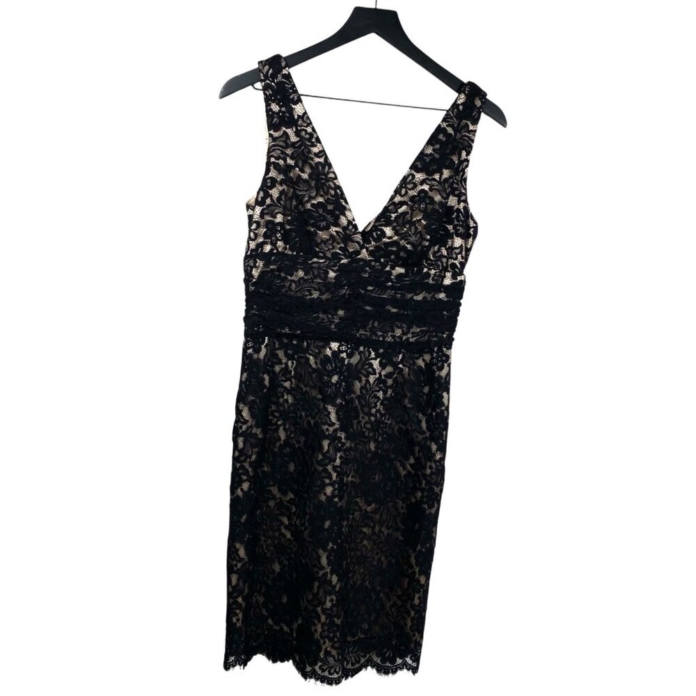 Moda International Dress Babydoll Lace Overlay Black Sz 8 Double V Neck 90's